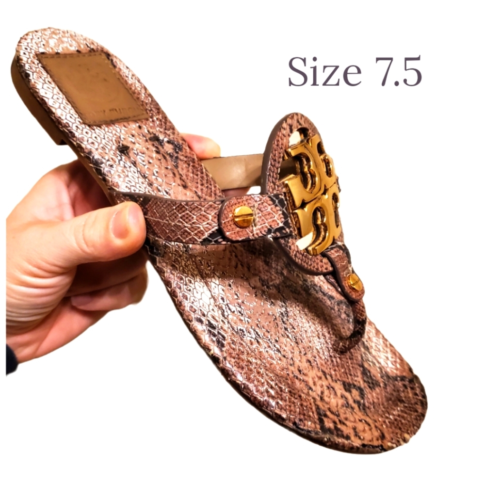 Tory Burch Miller sandals, size 7.5, Snakeskin print,, summer